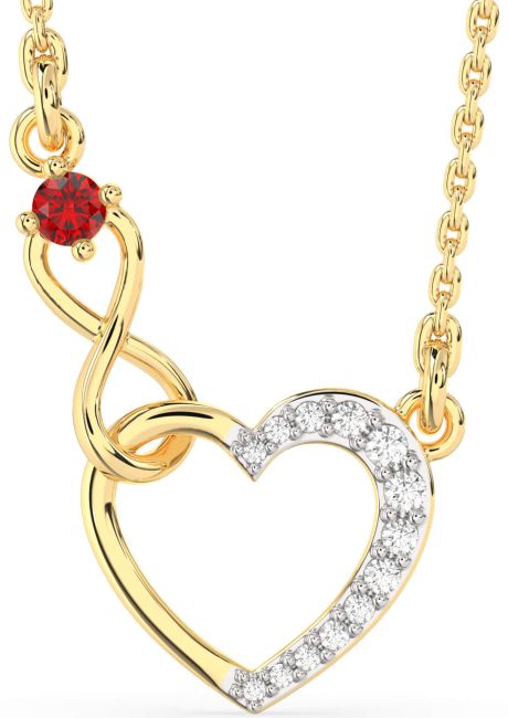 Diamond & Ruby Gold Silver Heart Infinity Interlock Necklace