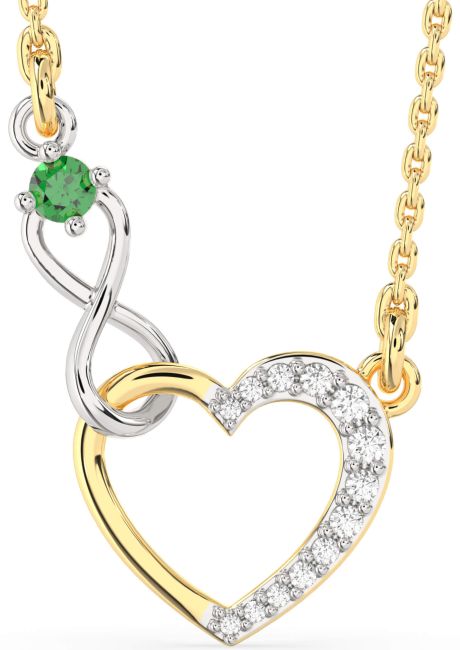Emerald Gold Silver Heart Infinity Interlock Necklace