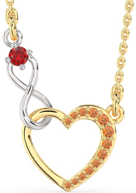 Ruby & Citrine Gold Silver Heart Infinity Interlock Necklace