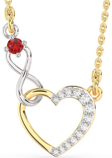 Ruby White Yellow Gold Heart Infinity Interlock Necklace