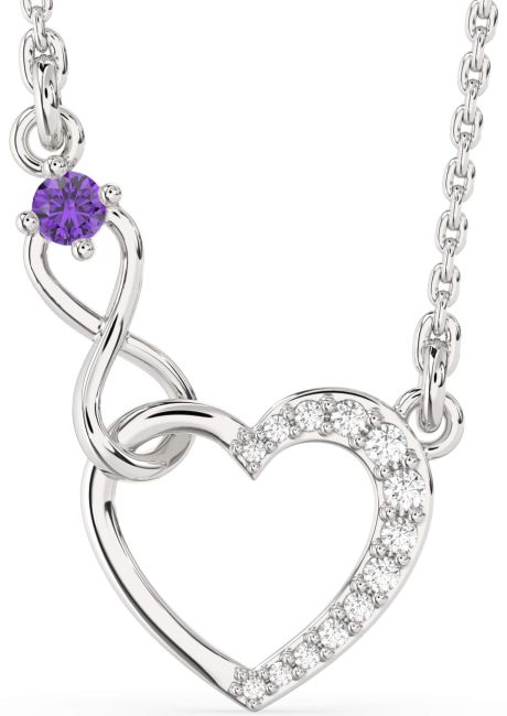 Amethyst Silver Heart Infinity Interlock Necklace