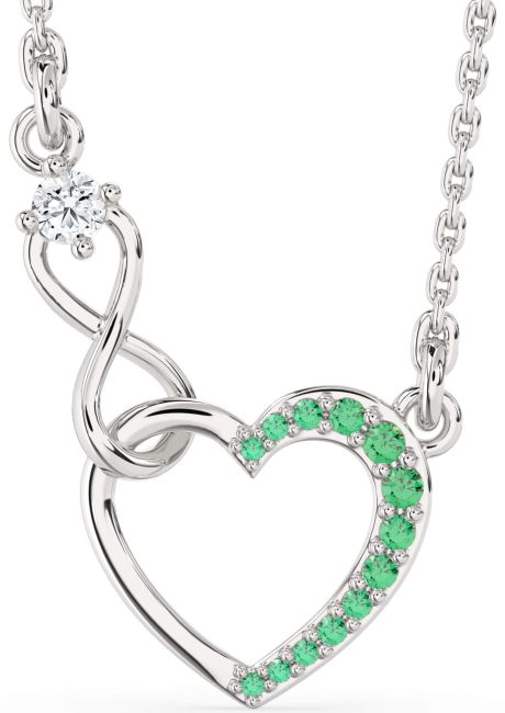 Emerald & Diamond White Gold Heart Infinity Interlock Necklace