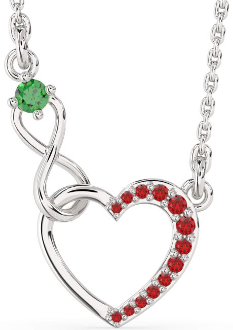 Emerald & Ruby Silver Heart Infinity Interlock Necklace