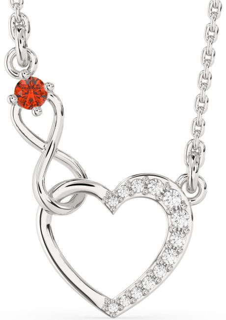 Fire Opal Silver Heart Infinity Interlock Necklace