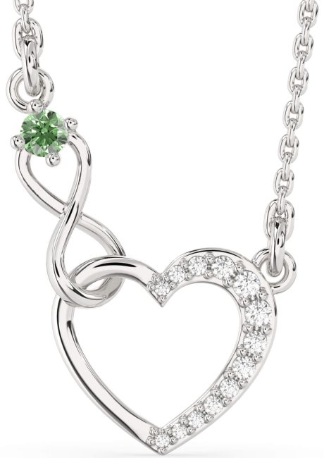 Green Diamond Silver Heart Infinity Interlock Necklace