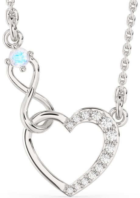 Moonstone Silver Heart Infinity Interlock Necklace