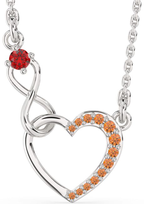 Ruby & Citrine Silver Heart Infinity Interlock Necklace