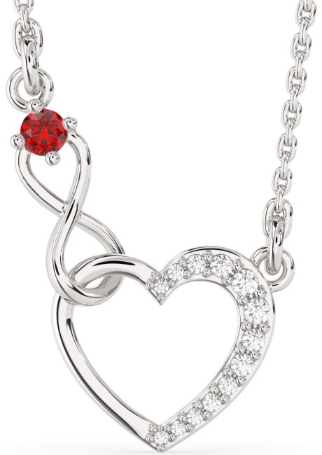 Ruby Platinum Heart Infinity Interlock Necklace
