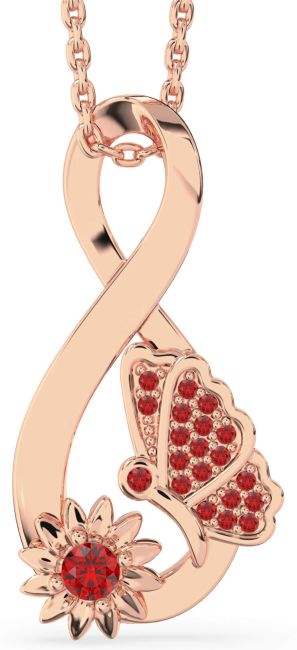 Ruby Rose Gold Silver Infinity Butterfly Flower Necklace
