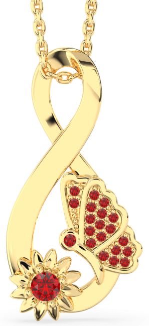 Ruby Gold Silver Infinity Butterfly Flower Necklace