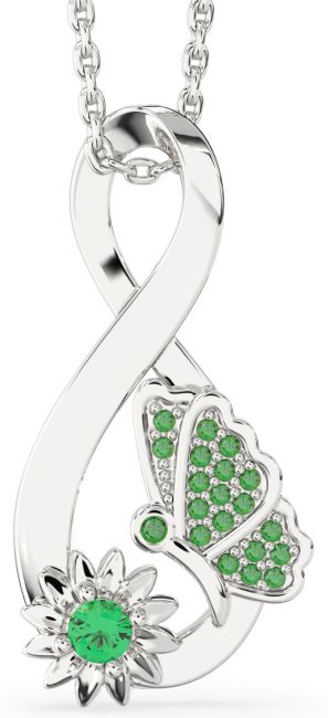 Emerald Silver Infinity Butterfly Flower Necklace