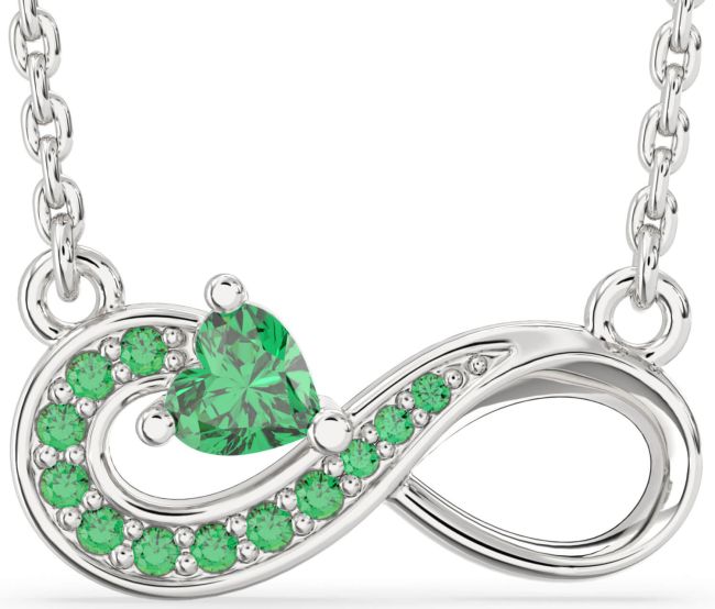 Emerald Silver Infinity Heart Necklace