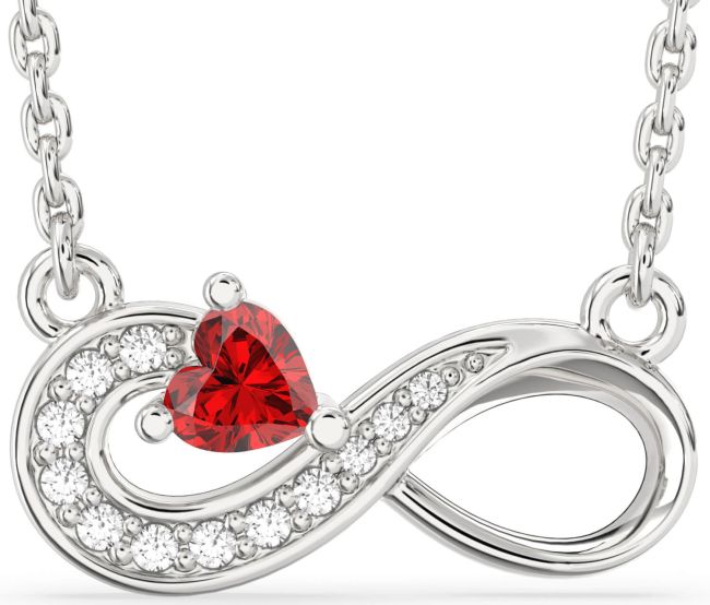 Diamond & Ruby Platinum Infinity Heart Necklace