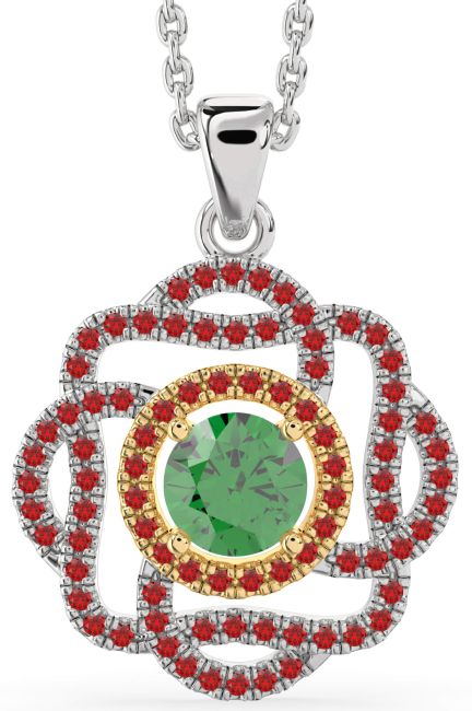Emerald & Ruby Gold Silver Knot Necklace