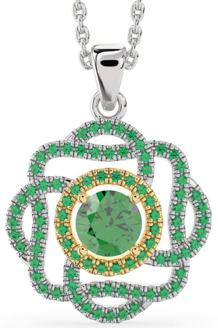 Emerald Gold Silver Knot Necklace