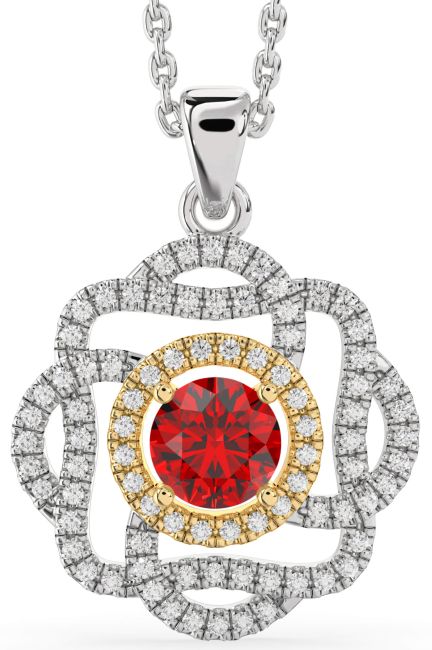 Diamond & Ruby Gold Silver Knot Necklace