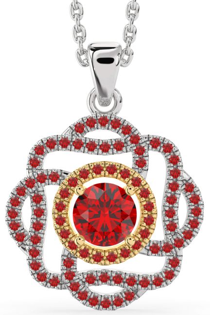 Ruby Gold Silver Knot Necklace