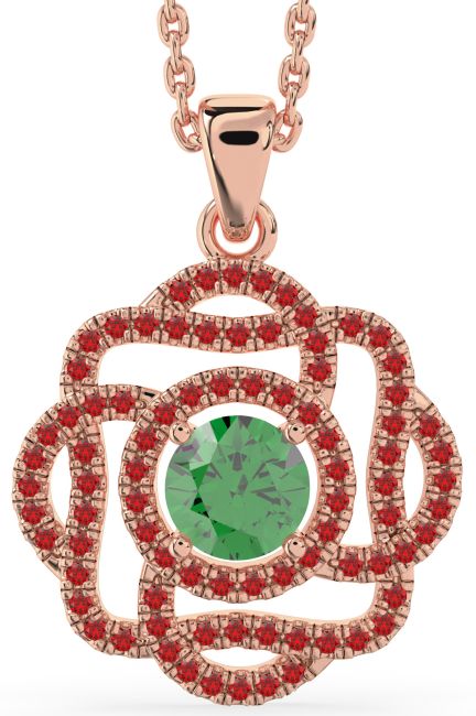 Emerald & Ruby Rose Gold Silver Knot Necklace