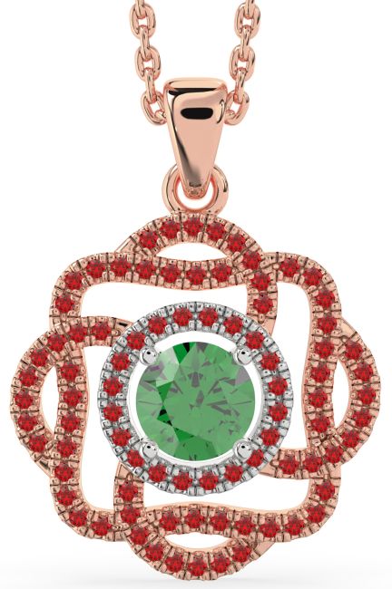 Emerald & Ruby Platinum & Rose Gold Knot Necklace