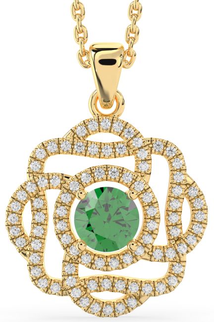 Diamond & Emerald Gold Knot Necklace
