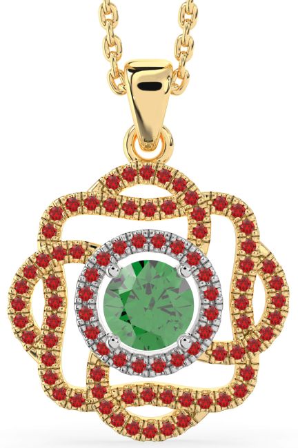 Emerald & Ruby Gold Silver Knot Necklace