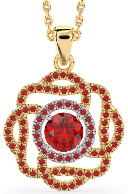 Ruby White Yellow Gold Knot Necklace