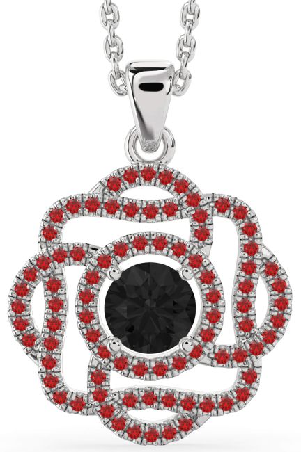 Black Diamond & Ruby Platinum Knot Necklace