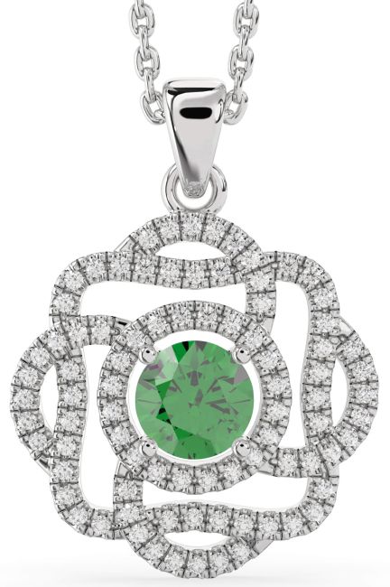 Diamond & Emerald Silver Knot Necklace