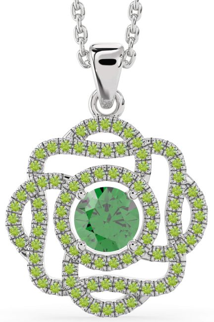 Emerald & Peridot Silver Knot Necklace