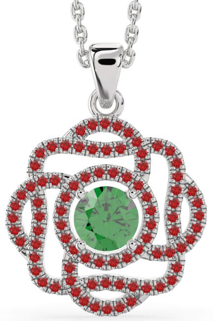 Emerald & Ruby Silver Knot Necklace