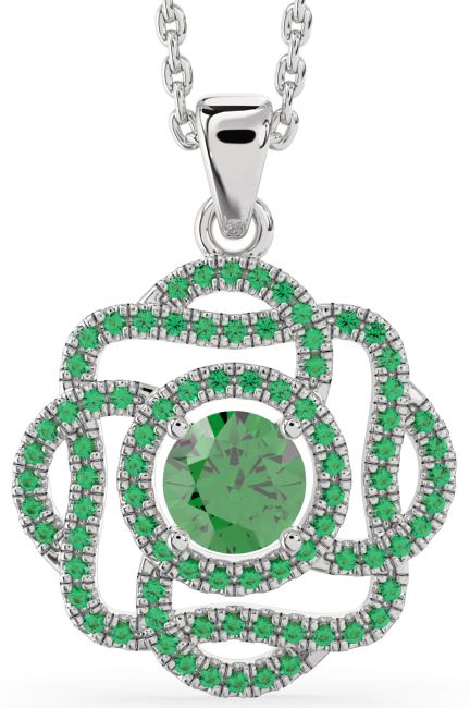 Emerald Silver Knot Necklace