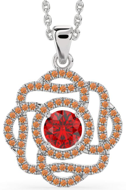 Ruby & Citrine Silver Knot Necklace