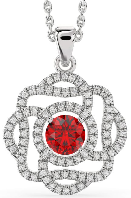 Diamond & Ruby White Gold Knot Necklace