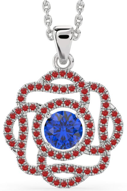 Blue Sapphire & Ruby Silver Knot Necklace