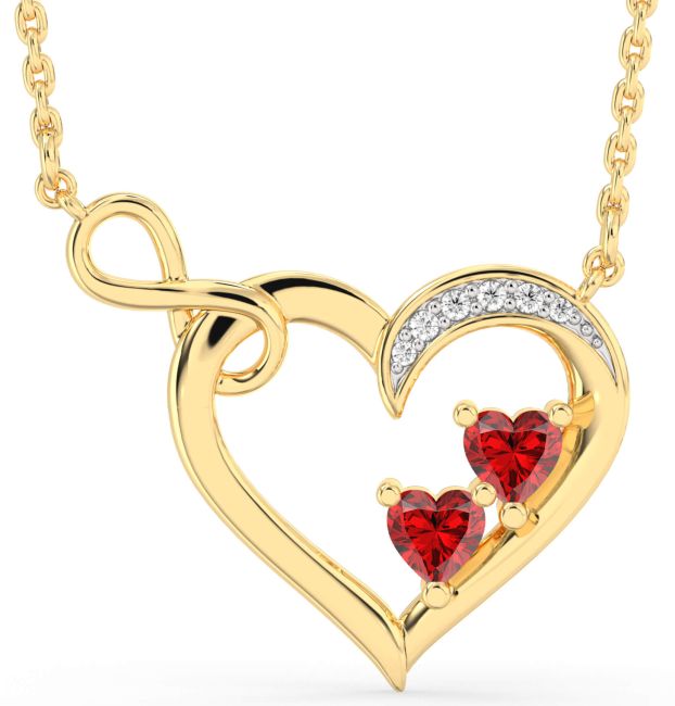 Diamond Ruby Gold Silver Infinity Interlock Birthstone Necklace