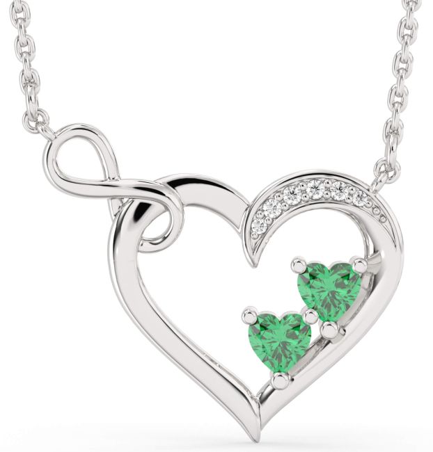 Diamond Emerald Silver Infinity Interlock Birthstone Necklace