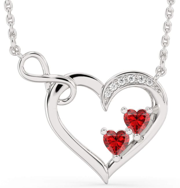 Diamond Ruby Silver Infinity Interlock Birthstone Necklace