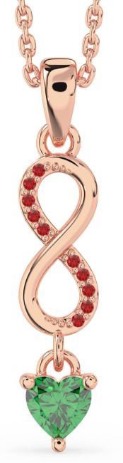 Emerald & Ruby Rose Gold Infinity Heart Necklace