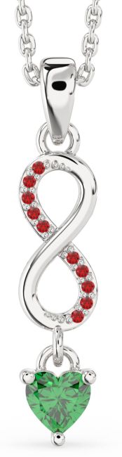 Emerald & Ruby White Gold Infinity Heart Necklace