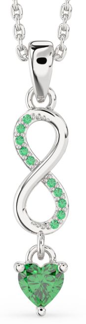 Emerald Silver Infinity Heart Necklace