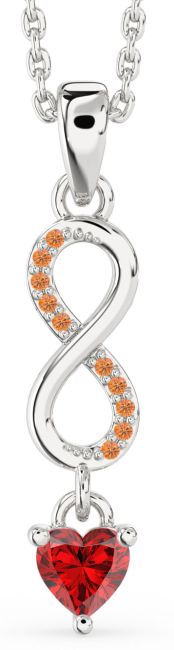 Ruby & Citrine Platinum Infinity Heart Necklace