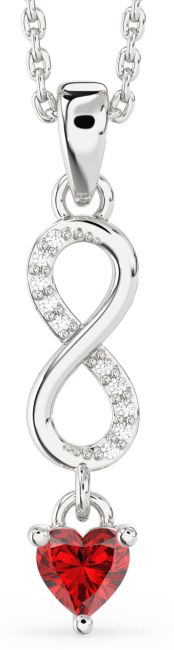 Diamond & Ruby Silver Infinity Heart Necklace