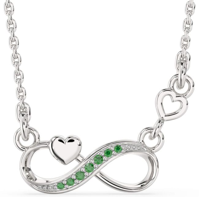 Emerald Platinum Infinity Heart Necklace