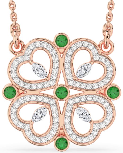 Diamond Emerald Rose Gold Silver Clover Necklace