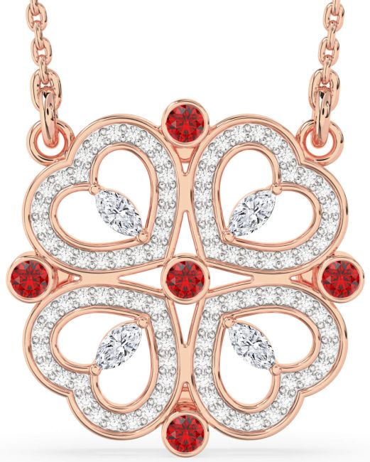 Diamond Ruby Rose Gold Clover Necklace