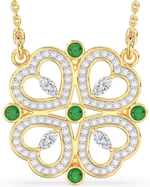Diamond Emerald Gold Clover Necklace