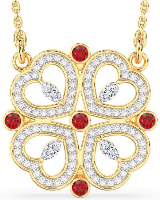 Diamond Ruby Gold Clover Necklace