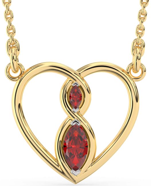 Ruby Gold Silver Heart Infinity Birthstone Necklace