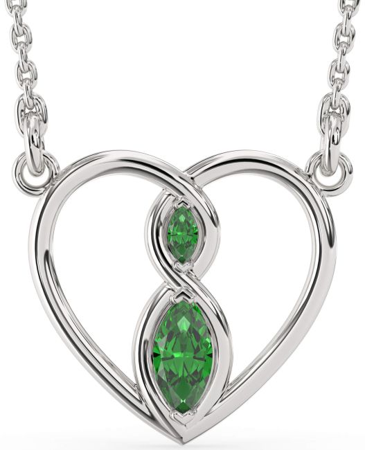 Emerald Platinum Heart Infinity Birthstone Necklace