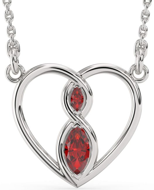 Ruby White Gold Heart Infinity Birthstone Necklace